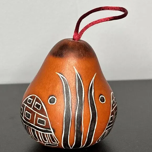 Christmas Ornament Carved Gourd Nativity Folk Art 2.5” Manger Scene Christian - Picture 3 of 9